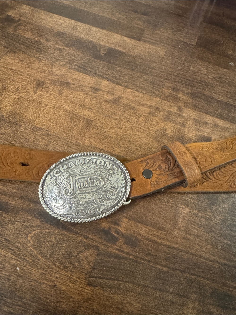 Champion Justin Brown Tooled Leather Western Belt